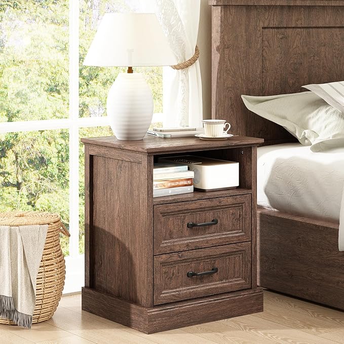 CARPETNAL Farmhouse Dresser and Nightstand Sets for Bedroom, 3 Pcs Bedroom Set, 6 Drawer Dresser & Nightstand Set of 2, Modern Wood Chest of Drawers for Bedroom, Living Room, Entryway, Brown