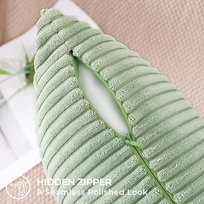 Mecatny Corduroy Decorative Throw Pillow Covers 26x26 Set of 2 for Sofa Living Room, Soft Neutral Boho Couch Pillow Covers for Home Decor, Sage Green