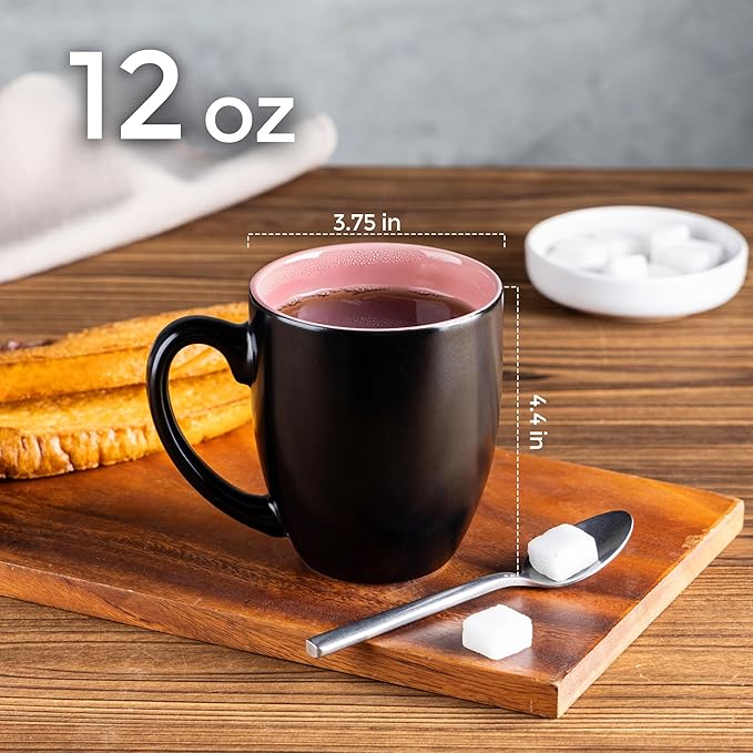 GBHOME 12oz Coffee Mugs Set of 6, Large Ceramic Coffee Mugs for Man, Woman, Dad, Mom, Modern Coffee Mugs Set with handle for Tea/Latte/Cappuccino/Milk/Cocoa. Dishwasher&Microwave Safe,Pink