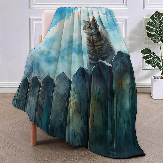 Cute Cat Flannel Blanket, Cat Gifts, Cat-Themed Blanket for Women, Soft Lightweight Throw Blankets for Bed Home Travel Decor 50" x 60"