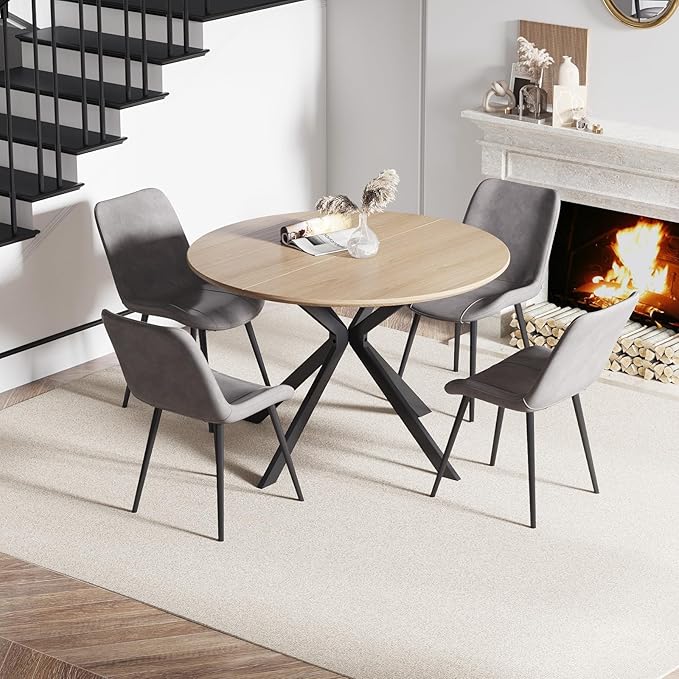 46.4" Round Dining Table, Mid Century Modern Round Dining Room Table for 4-6 with Metal Legs, Easy Assembly Coffee Table, Space-Saving Design for Kitchen and Dining Room