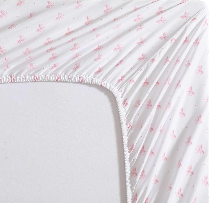 Laura Ashley Kids - Twin XL Sheet Set, Soft & Wrinkle-Resistant Toddler Bedding Set, Deep Pockets, Girl Bed Sheets with Matching Fitted Sheet & Pillowcase (Lovely Bows Pink)
