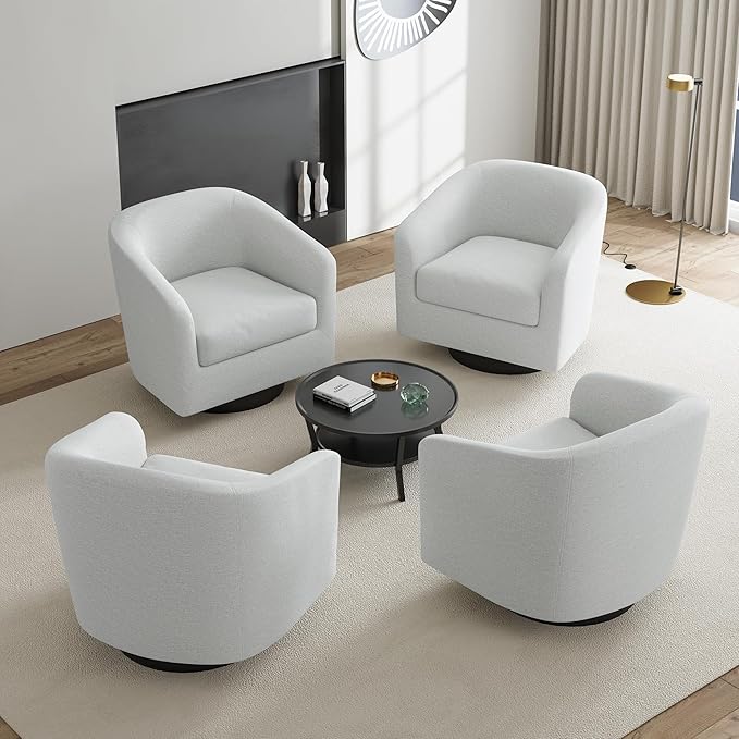 UIXE Swivel Accent Chair, Chenille Barrel Chairs Upholstered Armchair for Living Room, Modern Round Arm Chair Small Single Sofa Bedroom Reading Seat - Beige