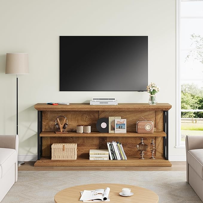 63 Inch Long Console Tables for Entryway with 3-Tier Storage, Wooden Sofa Table Behind Couch for Living Room Hallway, Entry, Oak Brown