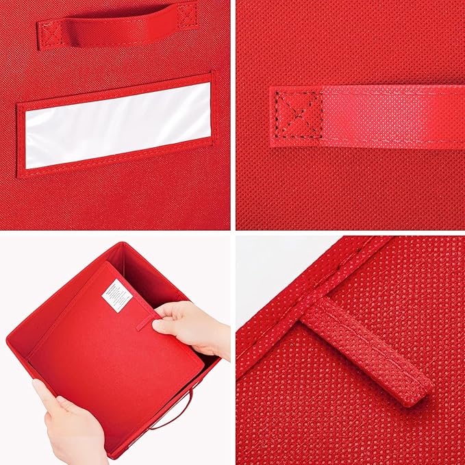 artsdi 13x13x13 storage cube bins(Set of 10) Fabric storage cubes with 10 Labels Window Cards & a Pen, storage cubes 13x13, Collapsible 13 inch cube storage bins, Cubby Organizer Boxes, Red