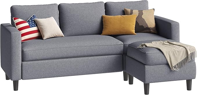 Shintenchi Small Sectional Couch Sofas, L Shape Sofa with Ottoman, Fabric Upholstered Convertible Sofa Couches, Small Couch for Apartments, Living Room and Office (Dark Grey)
