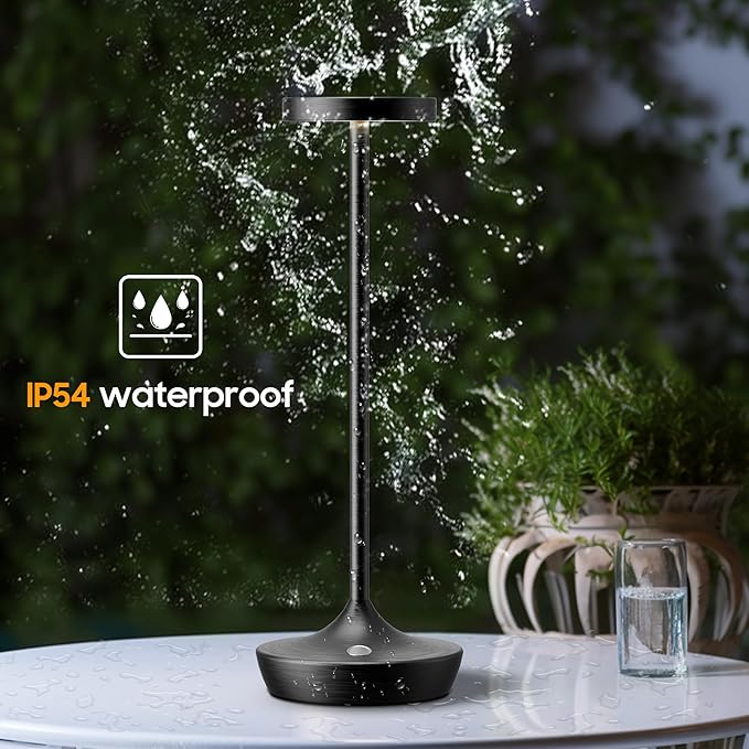 2 Pack Cordless Table Lamps, Battery Operated LED Desk Lamp, 3-Color Stepless Dimming, Portable & Waterproof, for Restaurants, Bedrooms, Bars, Outdoor Parties, Camping, and Cafes (2Pack Black)