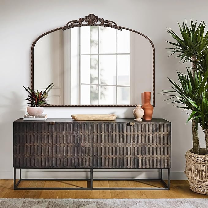 Micasso Bronze Large Vintage Mirror, 40"x 30" French Baroque Antique Arched Wall Mounted Mirror Decorative Ornate Entryway Mirror for Wall Decor, Living Room, Hallway