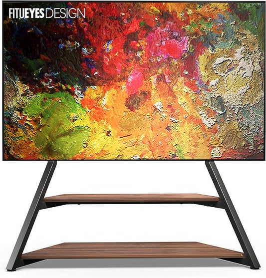 FITUEYES Design Large TV Floor Stand for 75 77 85 86 90 100 Inch TVs, Heavy Duty TV Stand Mount with Large Wood Entertainment Shelf, Modern Living Room Television Stands, Up to 187 lbs, Eiffel Series