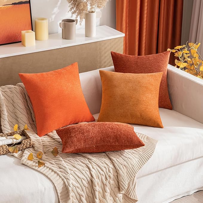 MIULEE Pack of 2 Orange Decorative Fall Pillow Covers 16x16 Inch Soft Chenille Couch Throw Pillows Farmhouse Cushion Covers for Home Decor Sofa Bedroom Living Room