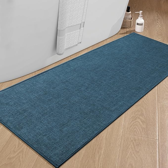 chakme Bathroom Rugs Mat 59x24, Ultra Thin Non Slip Bath Mat Large Quick Dry Absorbent Bath Mat for Bathroom Floor, (Dark Blue, 59"x24")
