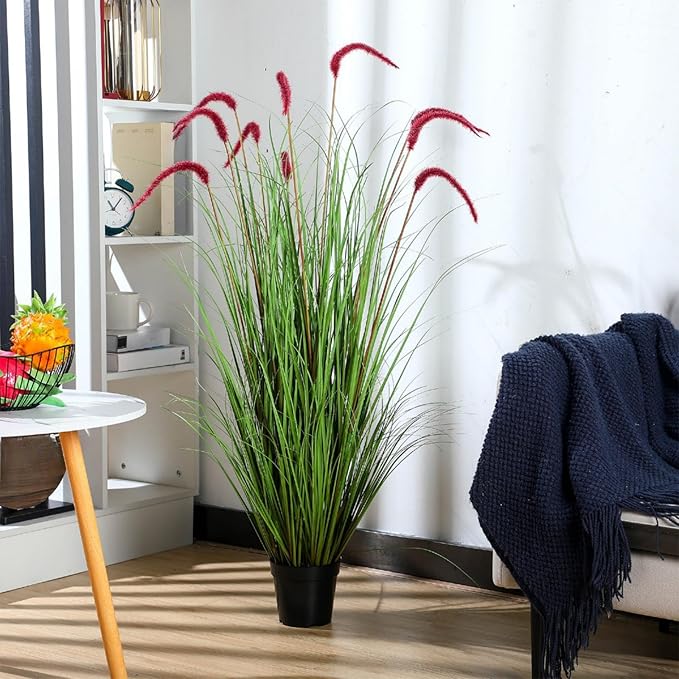 Jexine 2 Pieces Faux Plants Outdoor 4 ft Tall Artificial Grass Plant Potted Artificial Setaria Grass Faux Greenery Floor Plants for Housewarming Gift House Garden Lobby Outdoor (Purple)