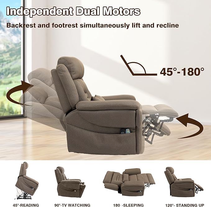 28 Inch Extra Wide Recliner Lay Flat 180°, Big Man 400lbs Oversized, Power Lift Recliner with Heat and Massage for Elderly, Large Heavy Duty Recliners with Cup Holders and Wireless Phone Charger