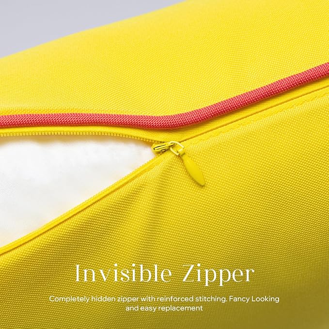 Phantoscope Pack of 2 Outdoor Waterproof Throw Pillow Covers with Contrast Piping, Decorative Square Cushion Case Patio Pillows for Couch Tent Sunbrella, Lemon Yellow 12x20 inches