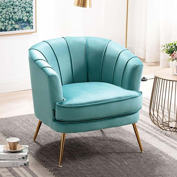 Velvet Barrel Accent Chair Comfy Club Armchair Modern Lounge Reading Chair with Gold Legs for Living Room/Bedroom, Dark Teal