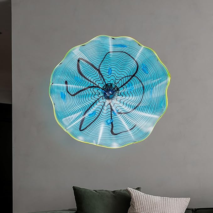 Hand Blown Glass Wall Plates Decor, Modern Unique Glass Wall Art, Murano Blown Glass Wall Art with Transparent and Easy to Clean for Staircase, Living Room, Kitchen, Hallway