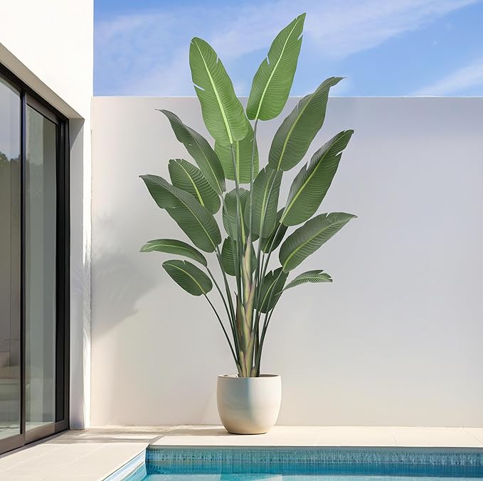8FT Artificial Bird of Paradise Tree 94 Inch Large Faux Silk Plants Banana Leaf with 17 Trunks in Black Pot for Home Decor Living Room Office Bedroom