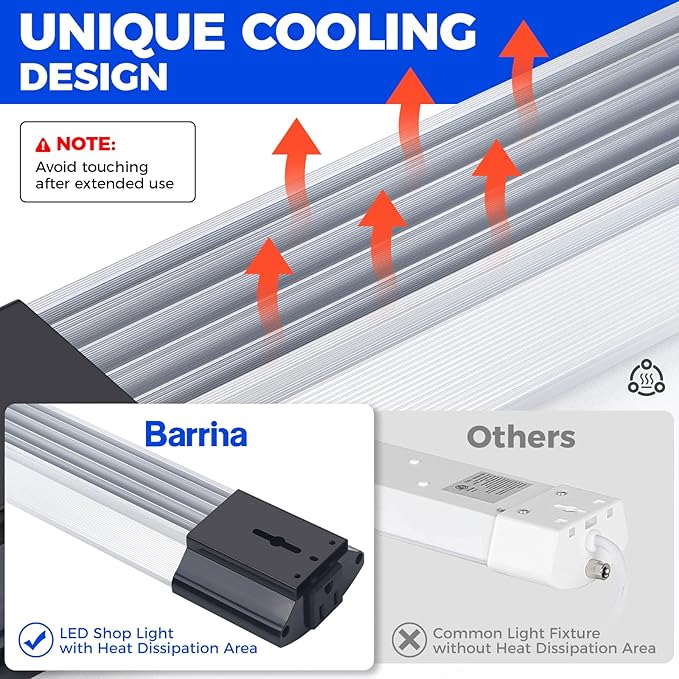 Barrina BS84 LED Shop Lights for Workshop 4FT, 84W, 10000LM, 5000K Linkable Light Fixture for Garage, Basement, Hanging or Flush Mount, ETL, 4 Packs