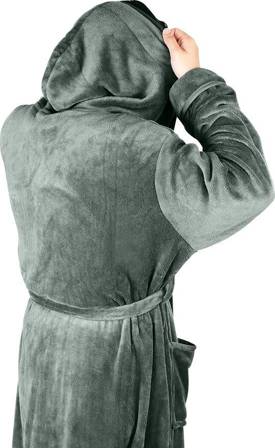 NY Threads Mens Robe with Hood, Luxury Plush Fleece Hooded Mens Bathrobe, Spa Bath Robe for Men