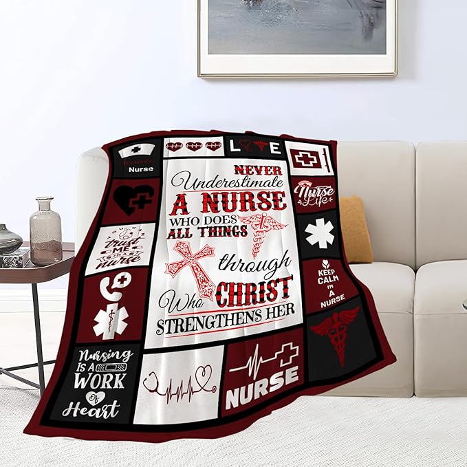 banonaty Nurse Gifts Nursing Throw Blanket Cozy Fleece Flannel Bedding LPN Rn Gifts for Women Female Girls Lover Adult Stuff Plush for Couch Sofa Bed Decor 40"X50"