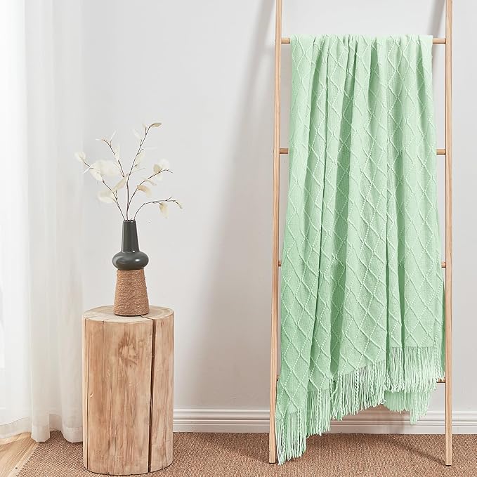 inhand Knitted Throw Blanket for Couch and Bed, Soft Living Room Home Decor Knitted Blanket with Tassel, Outdoor Lightweight Breathable Summer Blanket, Farmhouse Warm Woven Decorative, 50"x60"