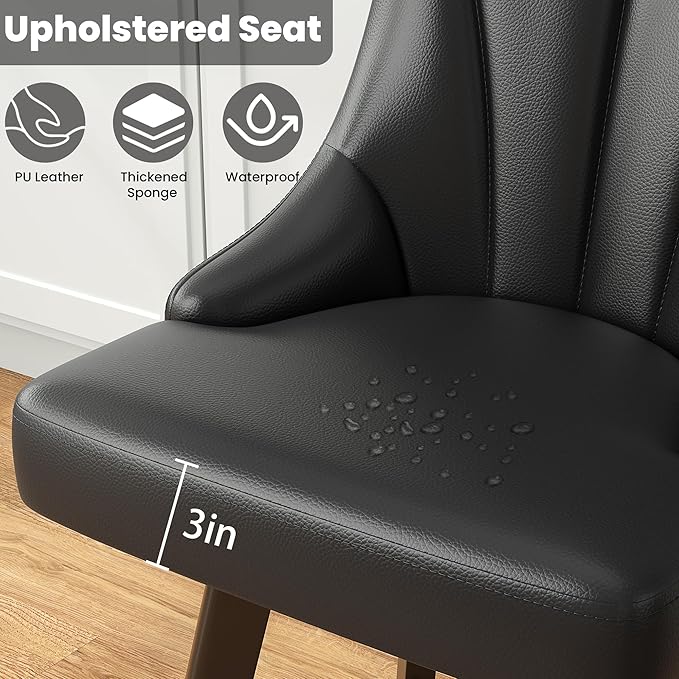 Swivel Bar Stools with Backs, 24" Counter Height Bar Stools Set of 2, PU Leather Upholstered Counter Barstools with Solid Wood Legs for Kitchen Island, Home Bar, Black