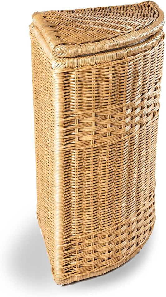 The Basket Lady Corner Wicker Laundry Hamper, 15 in L x 15 in W x 28 in H, Sandstone