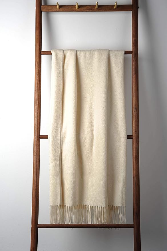 EP Mode 100% Pure Cashmere Throw Blanket for Sofa, Classic Design with Gift Box (Whisper White)