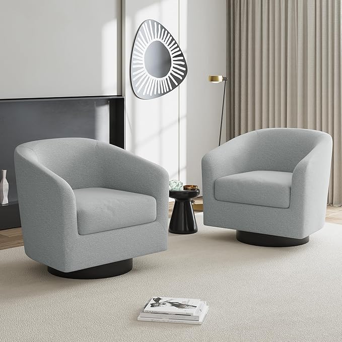 UIXE Swivel Accent Chairs Set of 2, Chenille Barrel Chair Upholstered Armchair for Living Room, Modern Round Arm Chair Small Single Sofa Bedroom Reading Seat - Light Gray