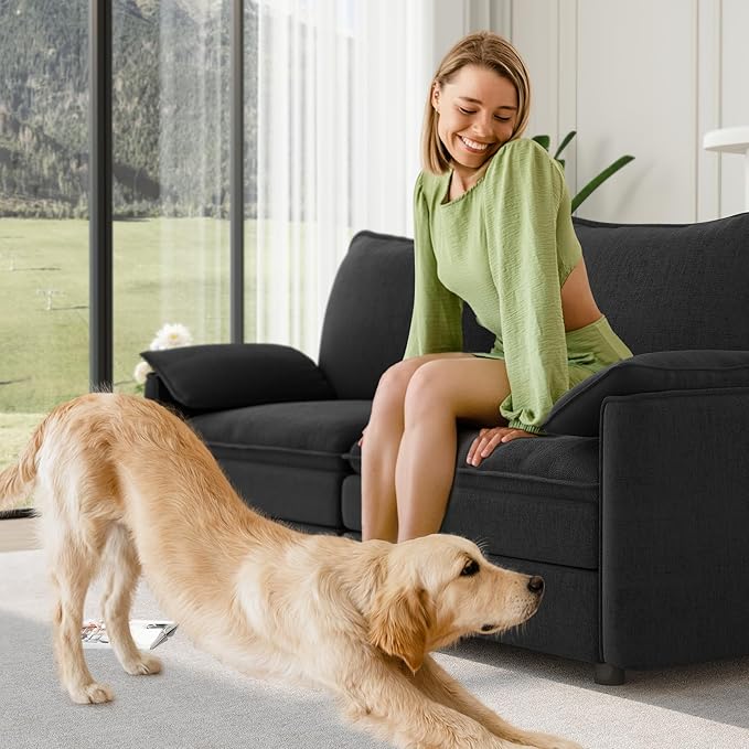 Vesgantti 74" Loveseat Sofa for Living Room, Comfy Cloud Couch Deep Seat Chenille Modern 2 Seater Small Sofa with Armrest Pillow, Easy Assembly for Small Spaces, Black