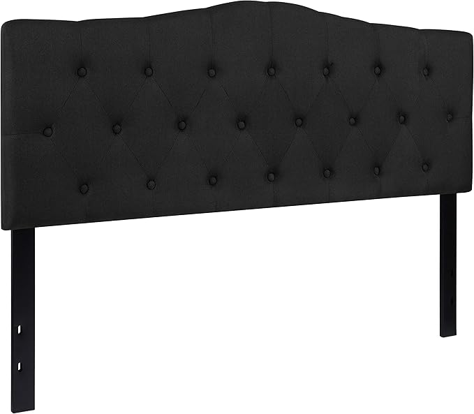 EMMA + OLIVER Tufted Upholstered Queen Size Headboard in Black Fabric