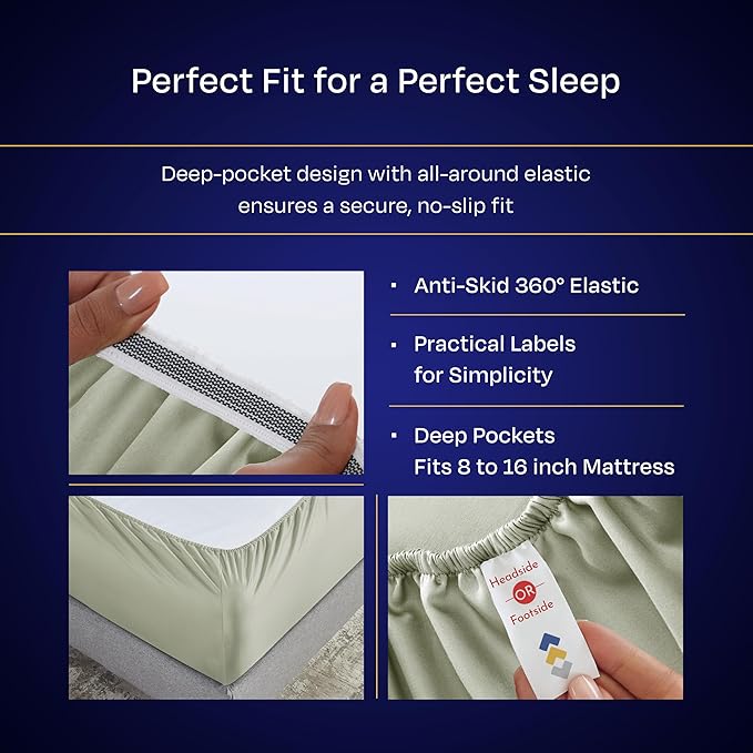 California Design Den Thick and Natural 100% Cotton Bedsheets Queen Size Bed Set - Luxury 1000 Thread Count Sheets, Soft Sateen, Deep Pockets, Breathable and Durable Bedding Set - Sage Green