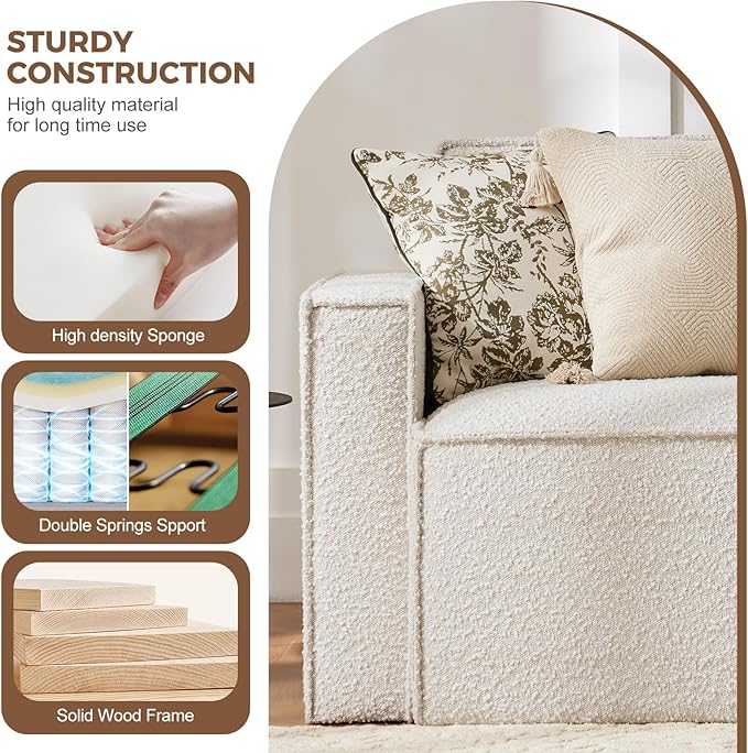 ELUCHANG Oversized Loveseat Sofa,Modern Boucle Sectional Sleeper Sofa with Strong Wood Frame,High Supportive & Soft Sponges Comfy Upholstered Couch Deep Seat Couch for Living Room Apartment White