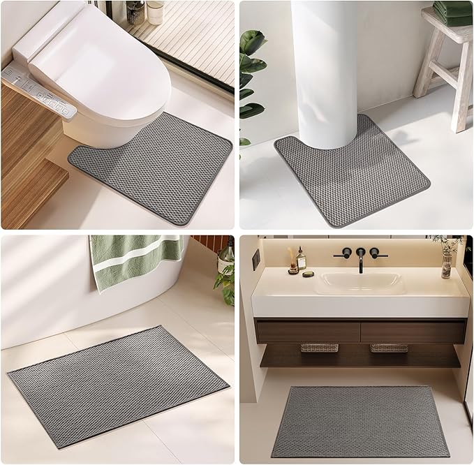 Bathroom Rugs Non Slip Washable, Super Absorbent Thin Bath Mat Small Quick Dry Low Pile Bathroom Rug, Dark Grey 16"x24"
