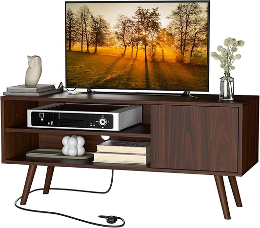 Cozy Castle TV Stand for 48 Inch TV, Mid Century Modern Entertainment Center with Storage Cabinet, TV Media Console for Living Room, Bedroom, Dark Brown