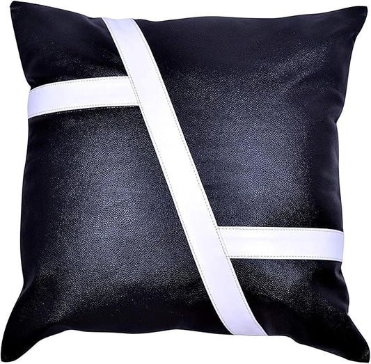 D DOLLY LAMB Lambskin Leather Pillow Cover - Sofa Cushion Case - Decorative Throw Covers for Living Room & Bedroom, 16x16 Inches - Blue Pack of 1
