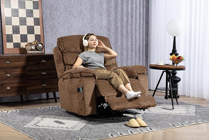 Power Lift Chair with Heat and Massage for Elderly Big Man 400lb, 27in Extra Wide Lay Flat Recliner with Hidden Cup Holders, Infinite Position Lifting Recliners for Seniors, Extended Footrest