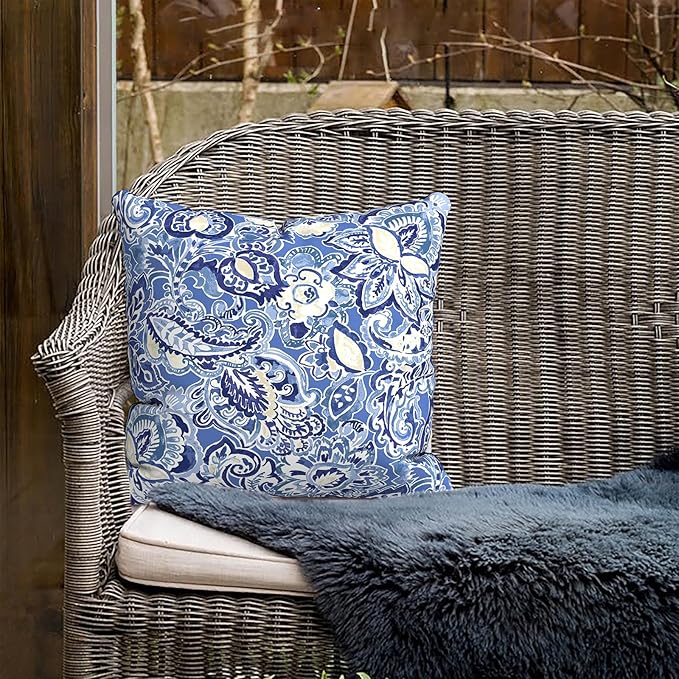 Outdoor Pillows for Patio Furniture 18x18 inch, Square Outdoor Throw Pillows with Inserts, Decorative Toss Pillows for Garden Couch Home Sofa Office Chair, Pack of 2,Floral Bluish Violet