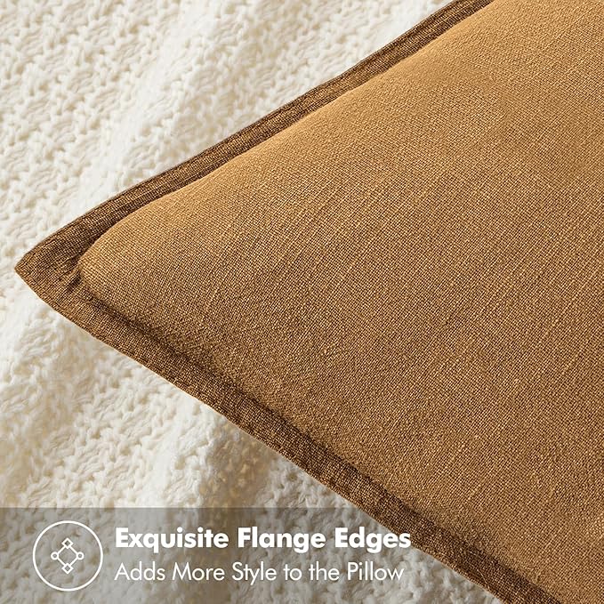 MIULEE Decorative Linen Euro Sham Pillow Covers 22x22 Inch Hazel Boho Farmhouse Neutral Couch Throw Pillows for Bed Pack of 2 Accent Modern Pillowcase Sofa Livingroom Home Decor