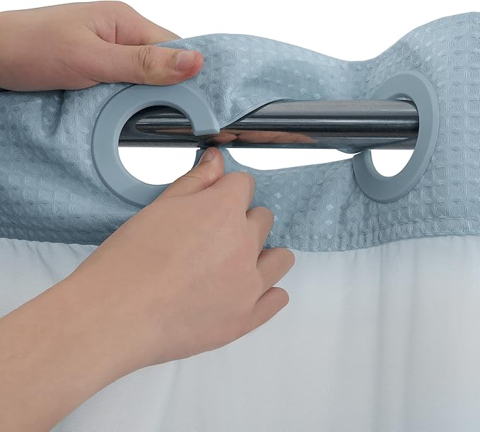 River Dream Heavyweight No Hooks Required Dotted Waffle Weave Shower Curtain with Snap in Liner -Stall 54W x 80H,Hotel Grade,Spa Like Bath Curtain,Blue