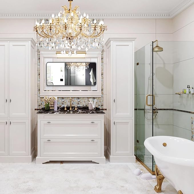 Wall Mount Mirror for Bathroom, Brushed Black Metal Framed Large Rounded Corner Rectangular Vanity Mirror, Tempered Glass (28" x 60", Black)