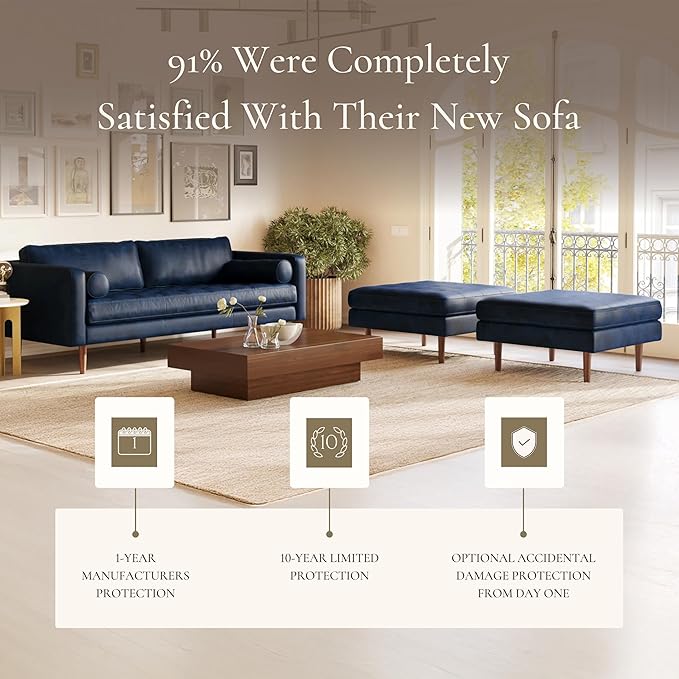 POLY & BARK Napa Ottoman in Full-Grain Semi-Aniline Italian Tanned Leather in Midnight Blue