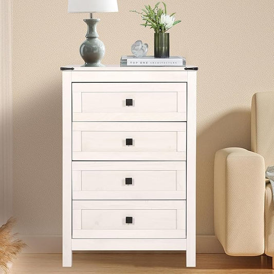 Farmhouse 4 Drawer Dresser for Bedroom, 24" Wide Wood Dresser with Metal Handle for Bed Room, Hallway, Light Beige Rustic Oak