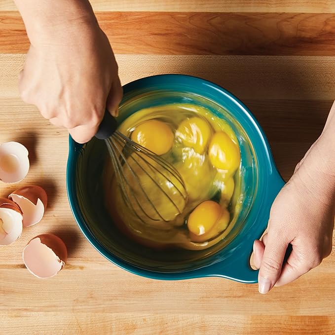 Rachael Ray Ceramics Nesting Mixing Bowl Set with Pour Spout, 1 Quart and 2 Quart, Teal