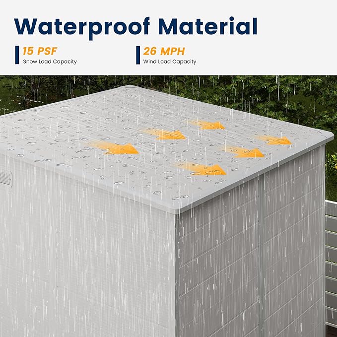 UDPATIO Outdoor Storage Shed 6 x 6 FT, Resin Garden Sheds Plastic Patio Outdoor Storage with Lockable Door for Tool, Bike, Sandstone