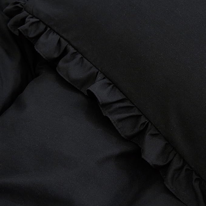 CLOTHKNOW Black Ruffles California King Comforter Set Farmhouse Bedding Comforter Sets Boho Comforter Shabby Chic Comforter with 2 x Pillow Cases