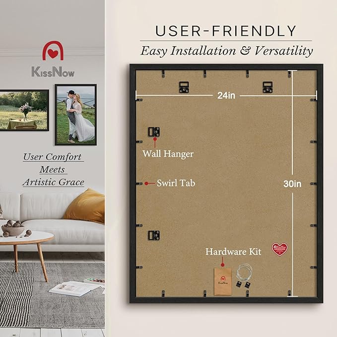 24x30 Poster Frame 4 Pack, Black Solid Wood, Wall Gallery Picture Frame