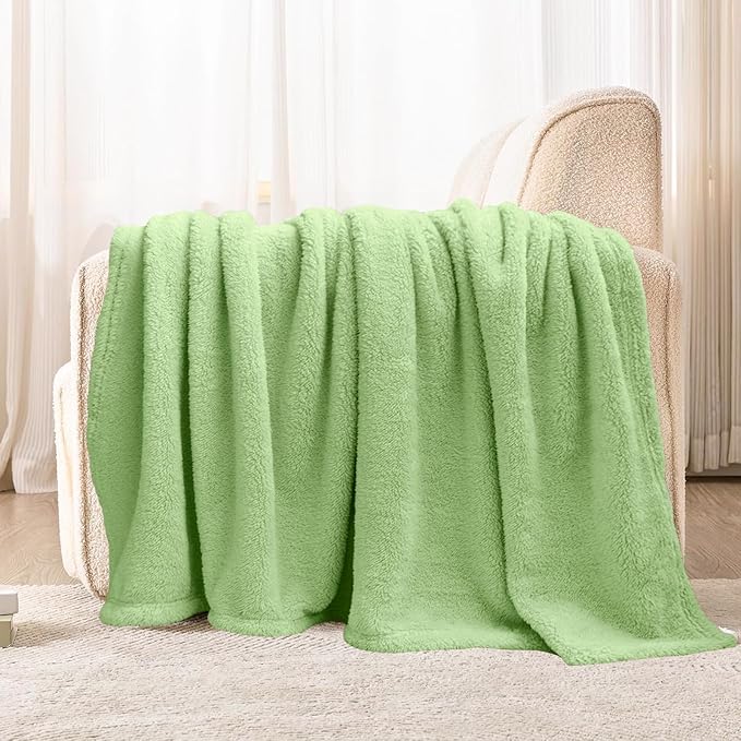 Sherpa Throw Blanket for Bed, Super Soft Cozy Fuzzy Plush Blankets for Winter, Reversible Thick Warm Blanket for Bed, Couch, Living Room, Sage, Throw Size 50"x 60"