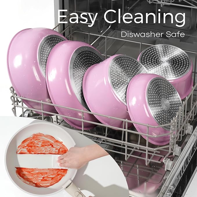 15Pcs Pots and Pans Set Non Stick, Cookware Sets with Detachable Handle, Nonstick RV Kitchen Cooking Tools Removable Handles, Oven Safe, Induction Fast, Stackable Induction Cookware, Pink