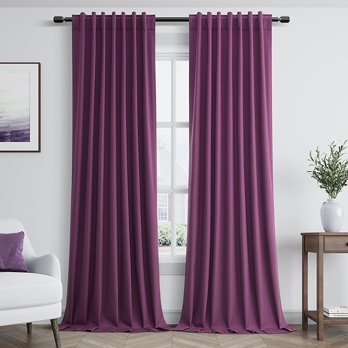 Guken Purple Blackout Curtains 102 Inch Length 2 Panels Set for Living Room Bedroom Back Tab Thermal Insulated 100% Black Out Linen Drapes Room Darkening Window Curtains 52 Inches Width